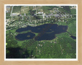 Aerial image of [1839] Lower Pettibone Lake in Oakland, MI with Natural Wood frame