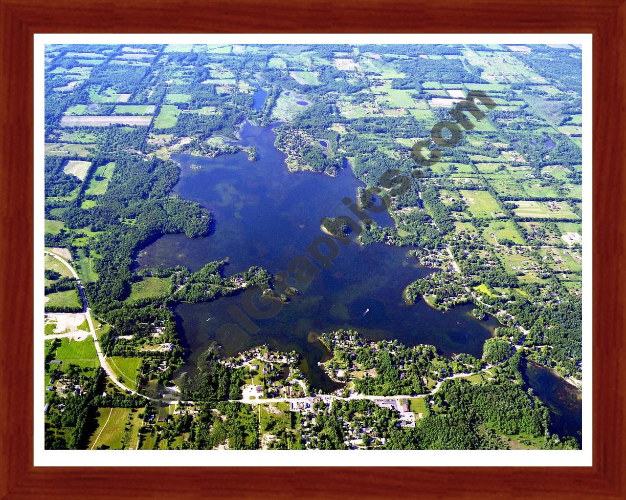 Aerial image of [1859] Lakeville Lake in Oakland, MI with Cherry Wood frame