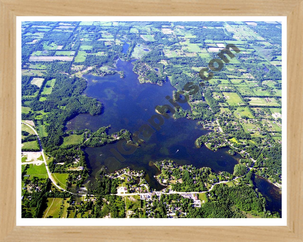 Aerial image of [1859] Lakeville Lake in Oakland, MI with Natural Wood frame