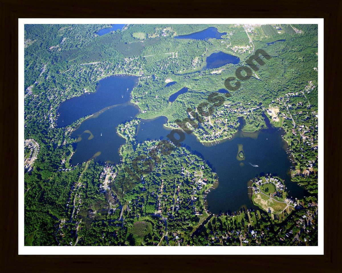 Aerial image of [1860] Commerce Lakes, North & South in Oakland, MI with Black Wood frame