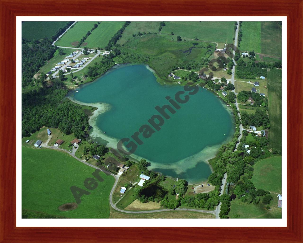 Aerial image of [1868] Lake Sixteen in Allegan, MI with Cherry Wood frame