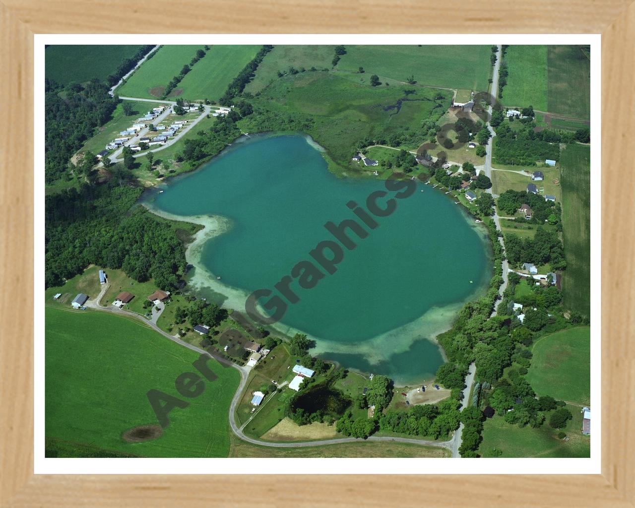 Aerial image of [1868] Lake Sixteen in Allegan, MI with Natural Wood frame