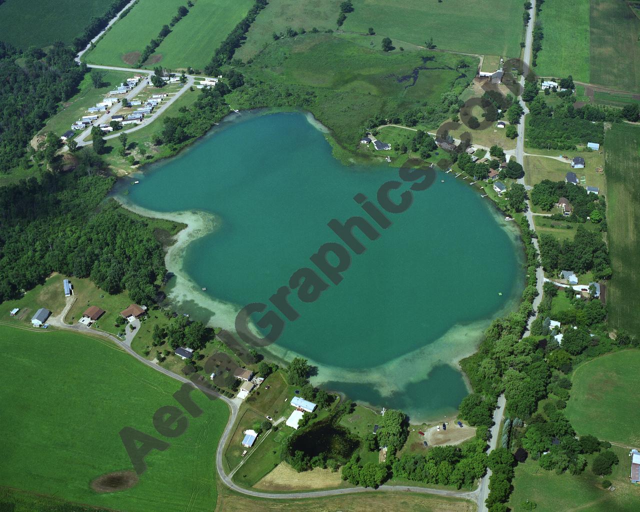 Aerial image of [1868] Lake Sixteen in Allegan, MI with Canvas Wrap frame