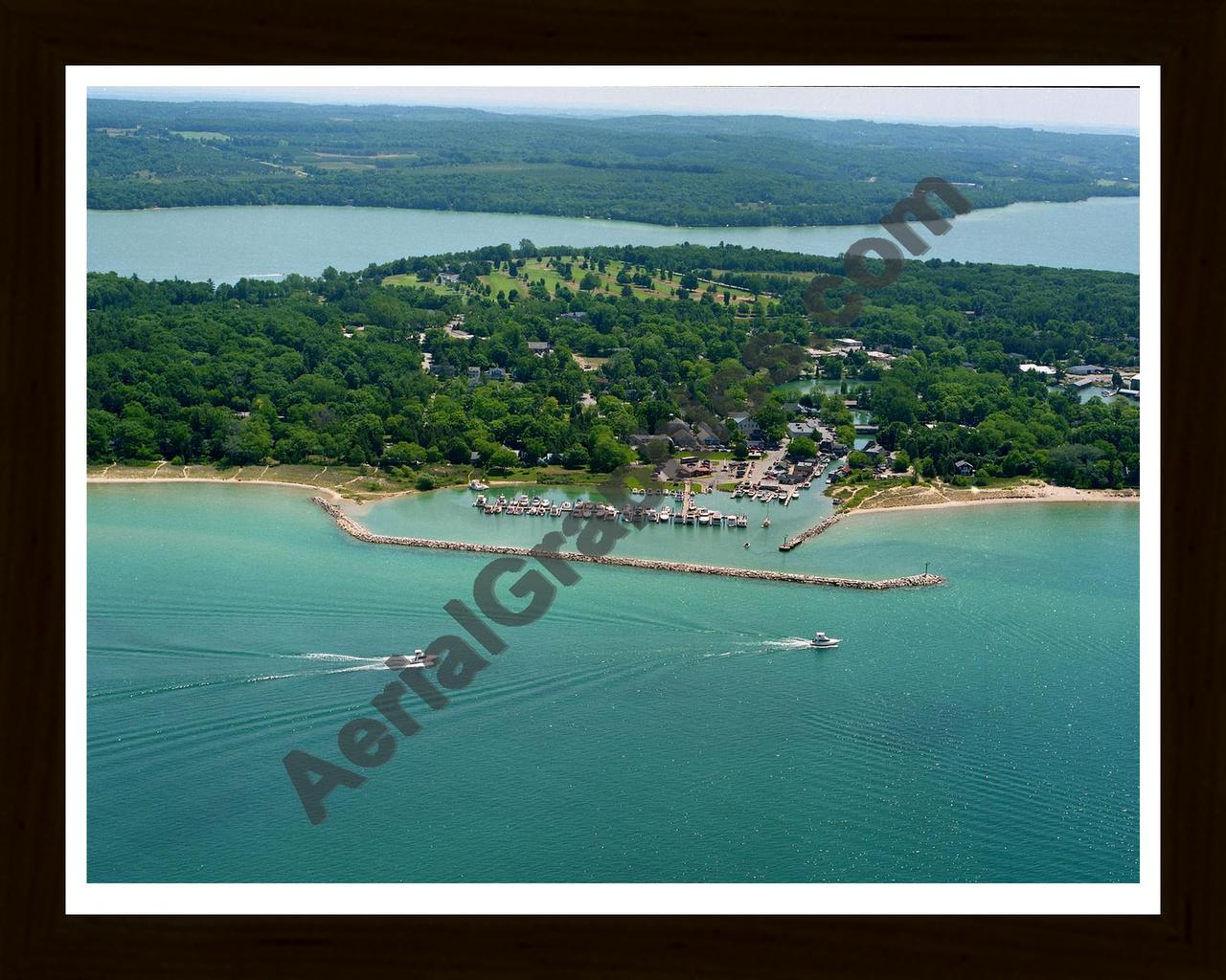 Aerial image of [1875] Leland Fishtown with Black Wood frame