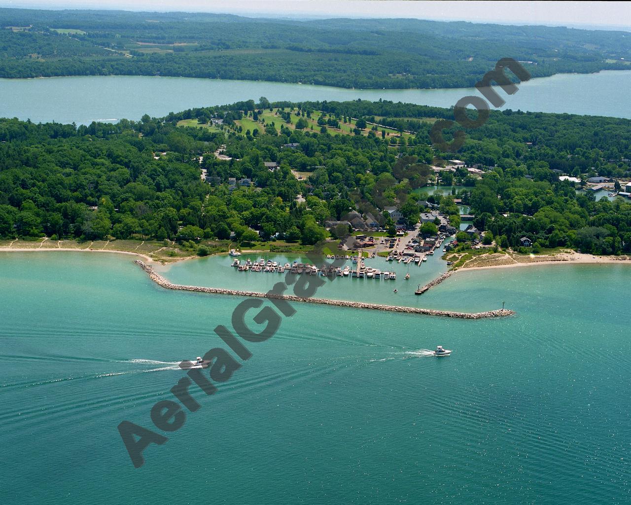 Aerial image of [1875] Leland Fishtown with Canvas Wrap frame