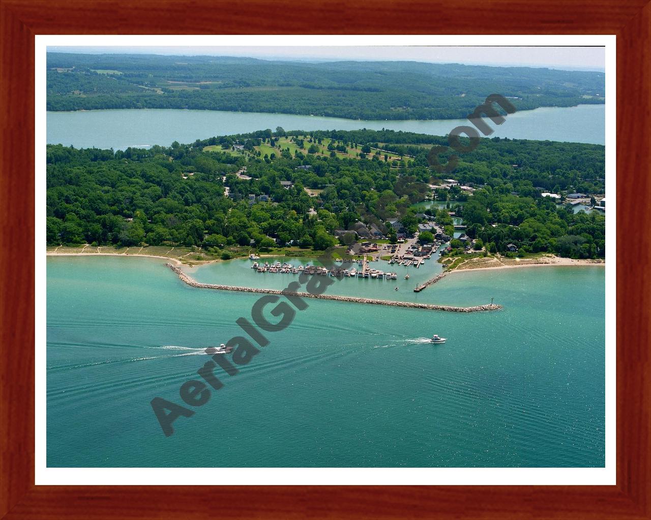 Aerial image of [1875] Leland Fishtown with Cherry Wood frame