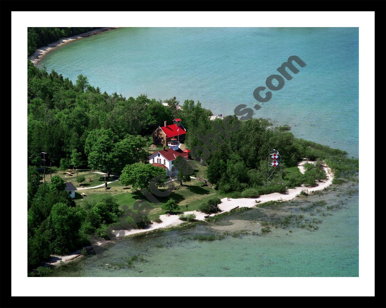 Aerial image of [1876] Northport Lighthouse with Black Metal frame