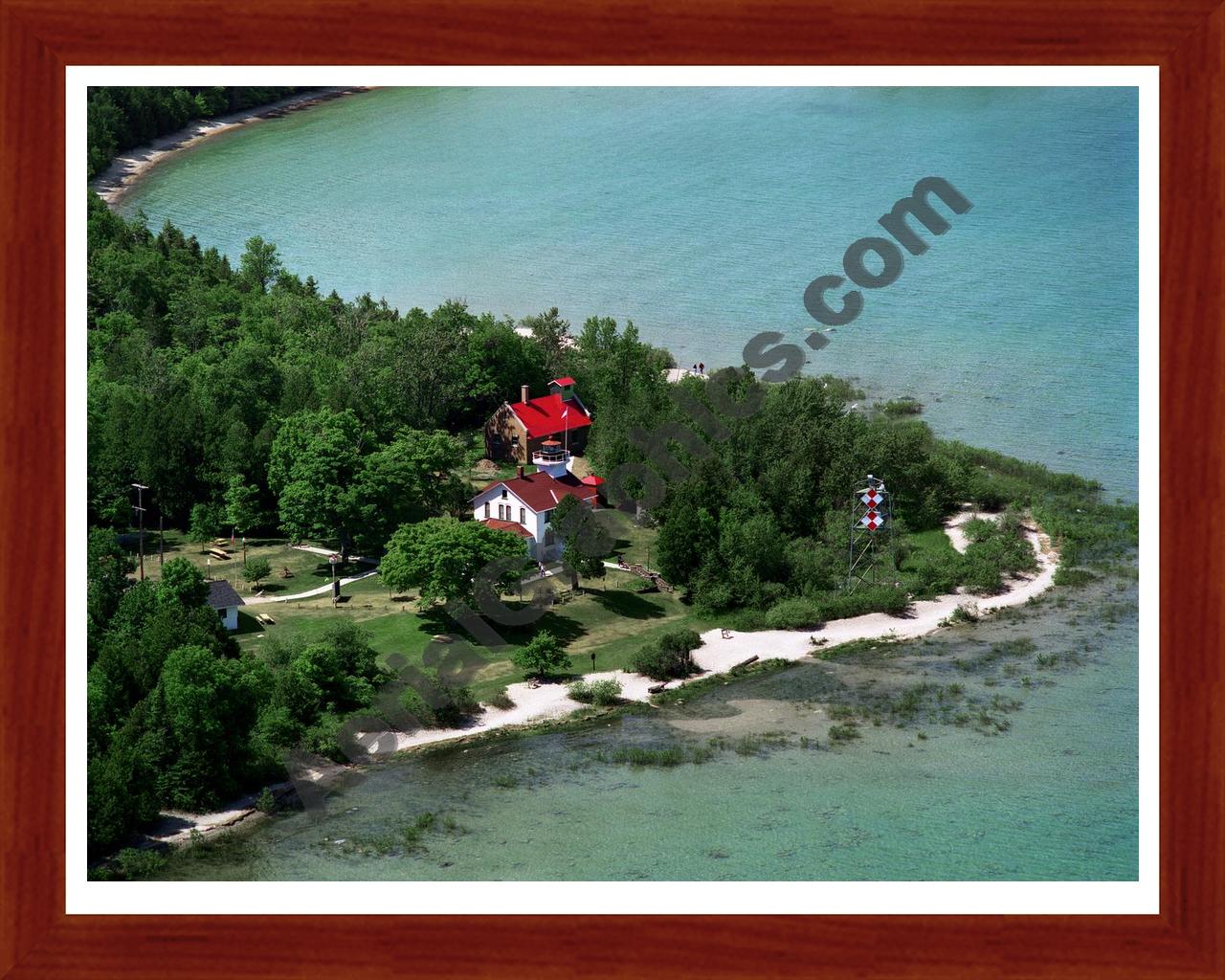 Aerial image of [1876] Northport Lighthouse with Cherry Wood frame