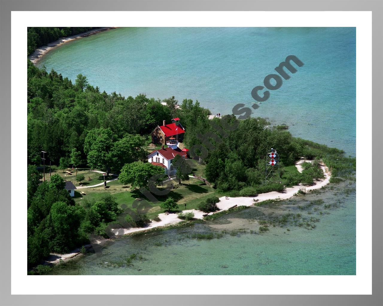 Aerial image of [1876] Northport Lighthouse with Silver Metal frame