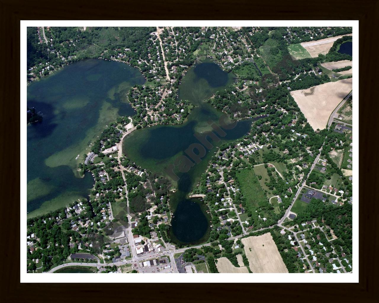 Aerial image of [1884] Cooley Lake in Oakland, MI with Black Wood frame