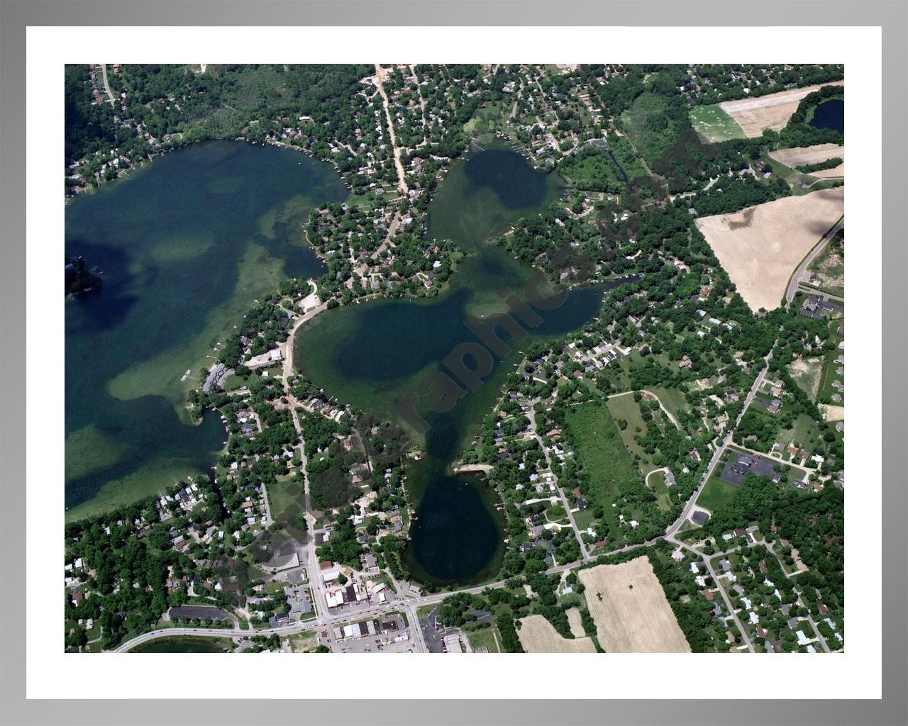 Aerial image of [1884] Cooley Lake in Oakland, MI with Silver Metal frame