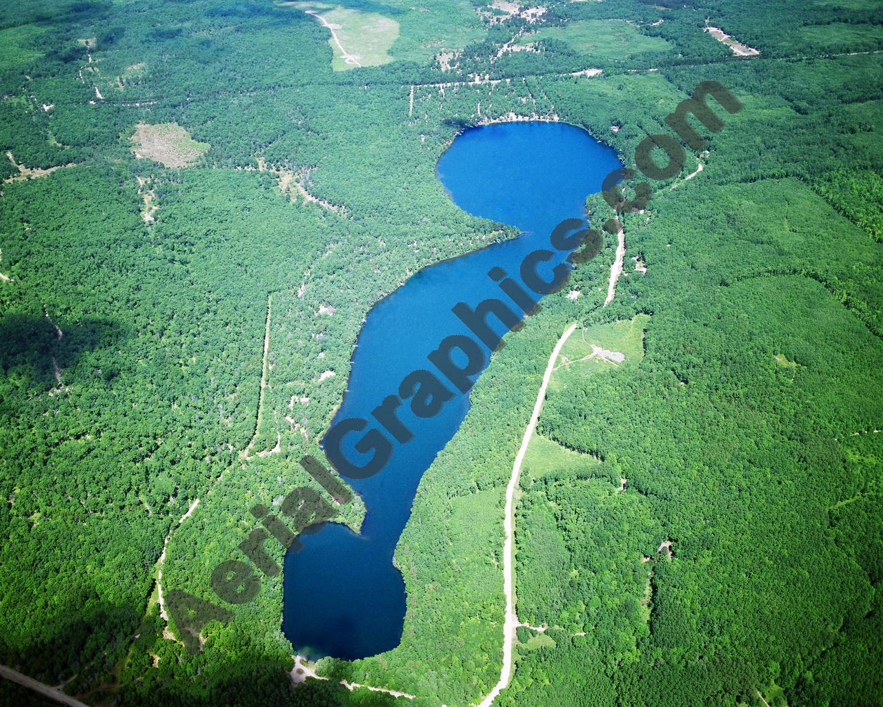 Aerial image of [1933] KP Lake in Crawford, MI with Canvas Wrap frame