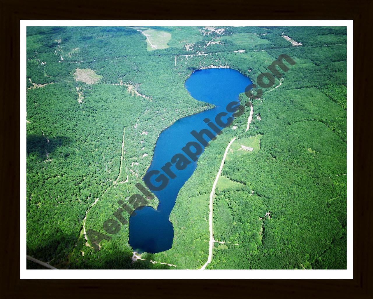 Aerial image of [1933] KP Lake in Crawford, MI with Black Wood frame