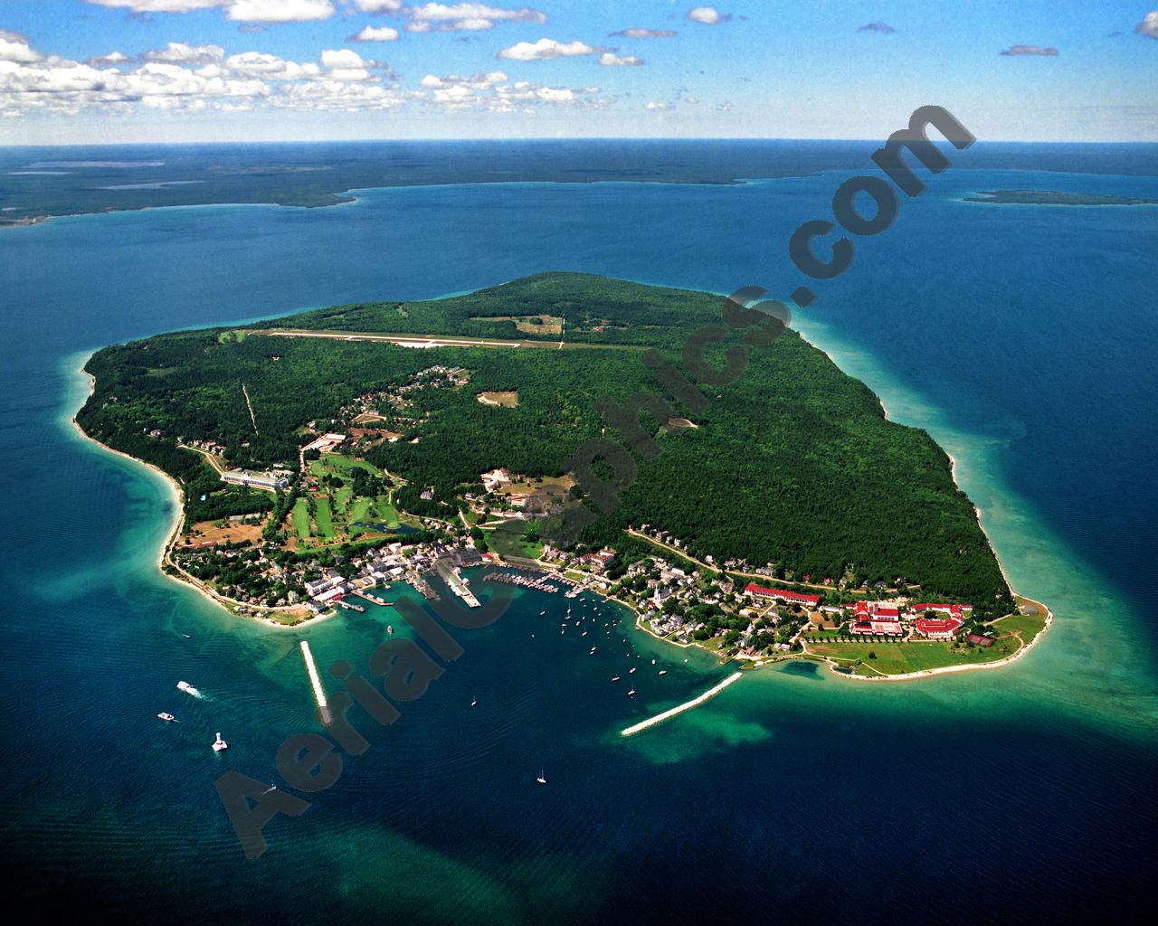 Aerial image of [1940] Mackinac Island with Canvas Wrap frame