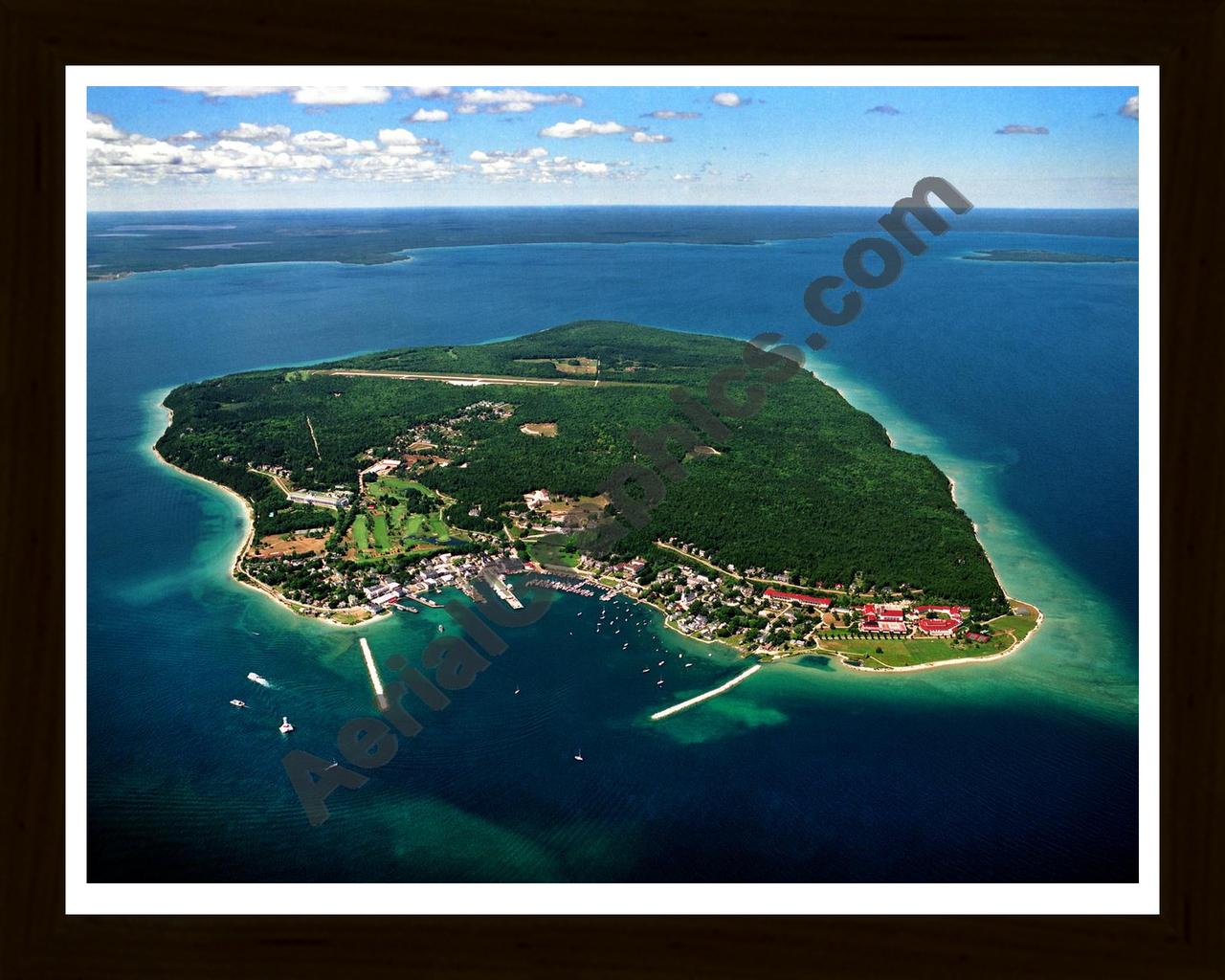 Aerial image of [1940] Mackinac Island with Black Wood frame