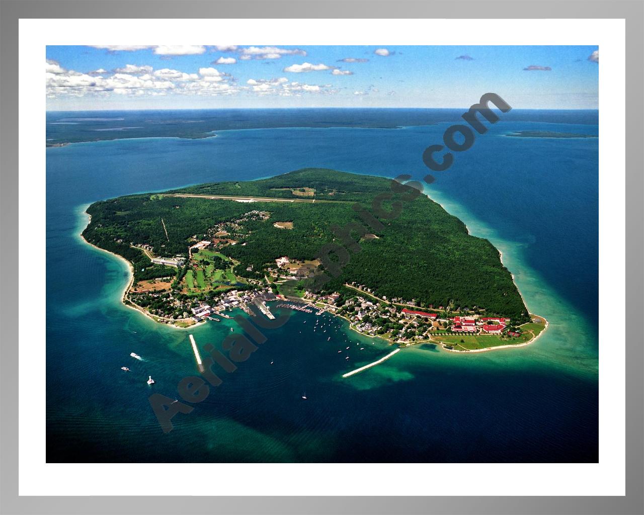 Aerial image of [1940] Mackinac Island with Silver Metal frame