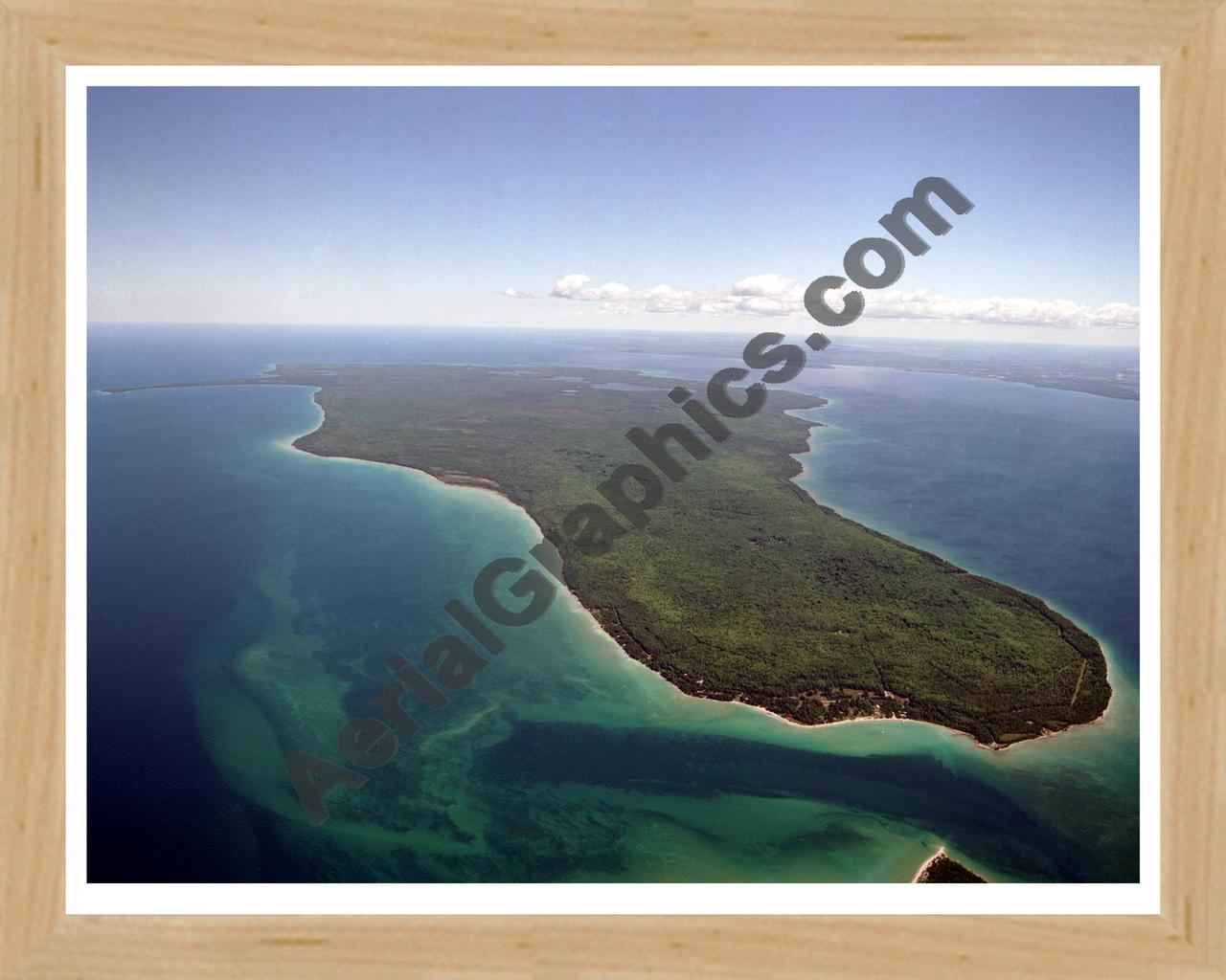 Aerial image of [1941] Bois Blanc Island with Natural Wood frame