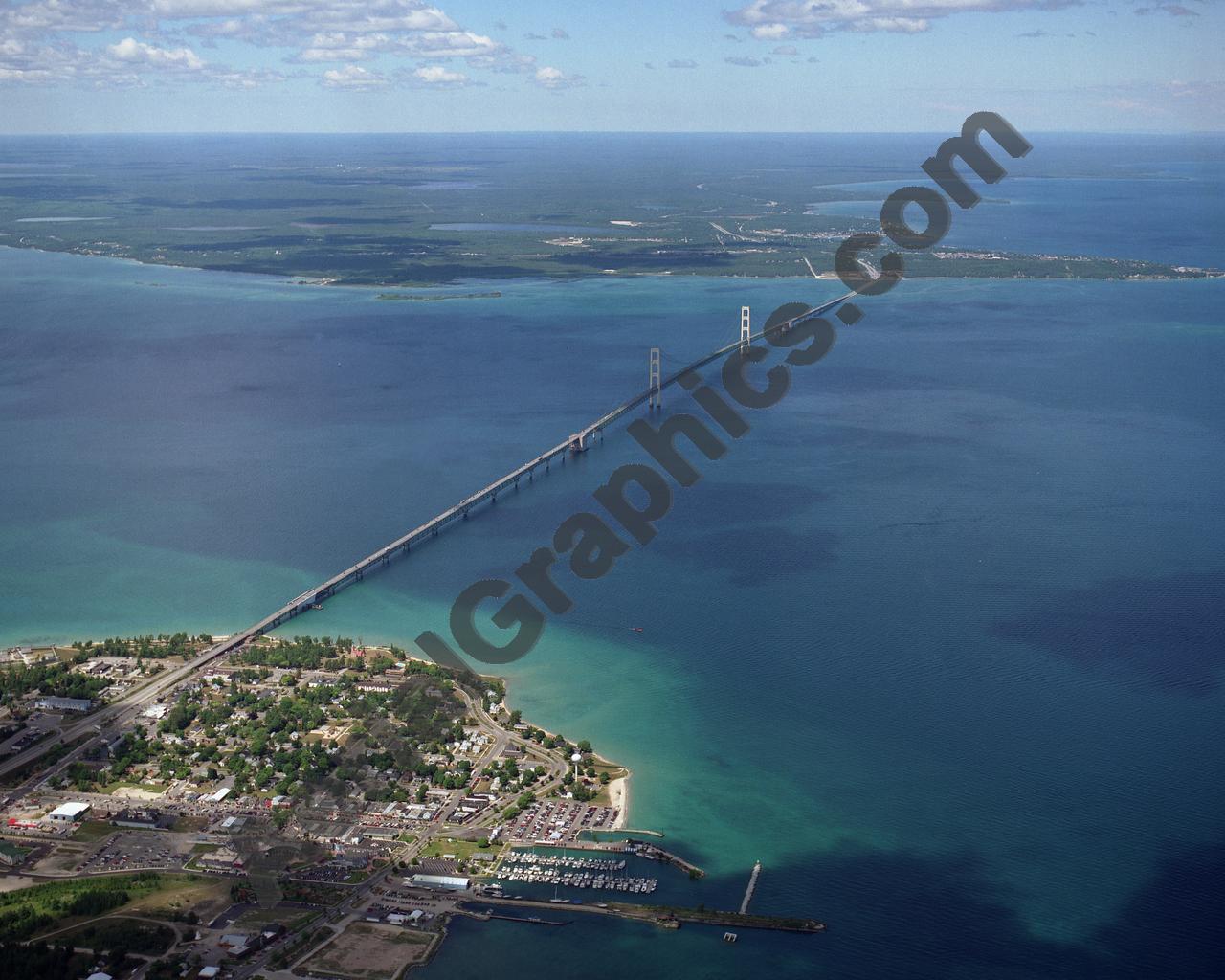 Aerial image of [1942] Mackinac Bridge with Canvas Wrap frame