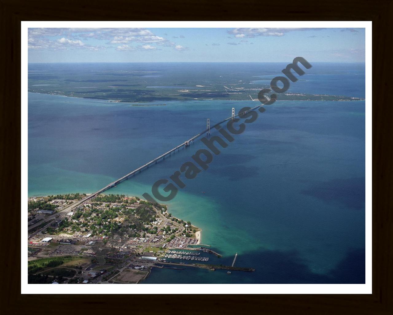 Aerial image of [1942] Mackinac Bridge with Black Wood frame