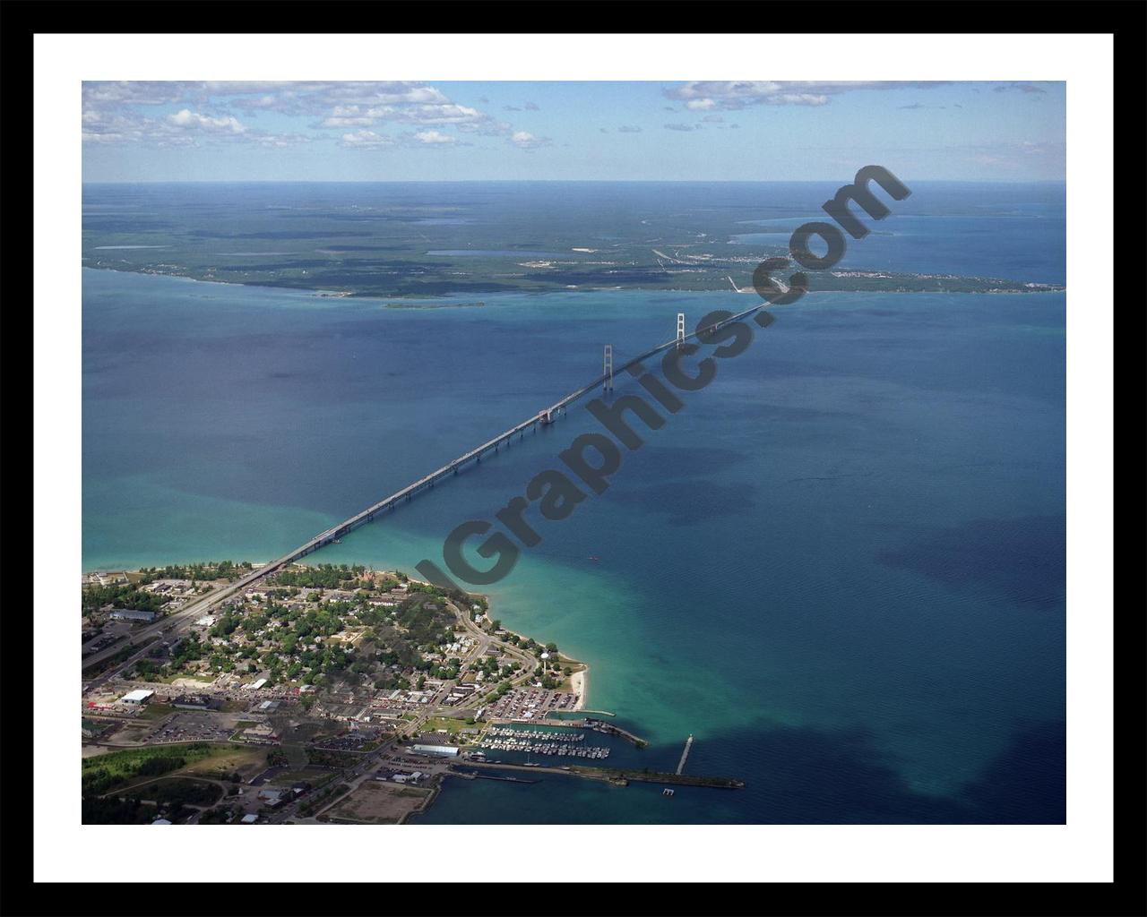 Aerial image of [1942] Mackinac Bridge with Black Metal frame