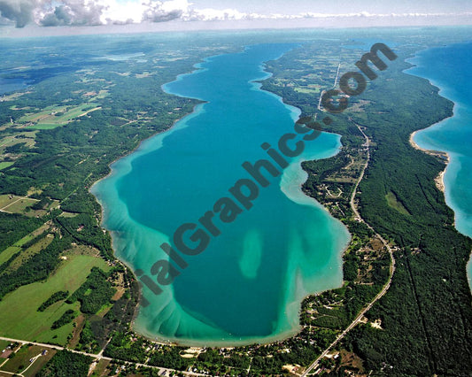Aerial image of [1943] Torch Lake (Looking South) in Antrim, MI with No frame