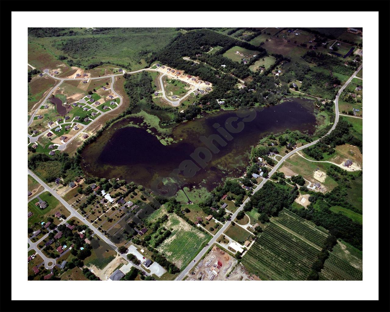 Aerial image of [1970] Seymour Lake in Oakland, MI with Black Metal frame