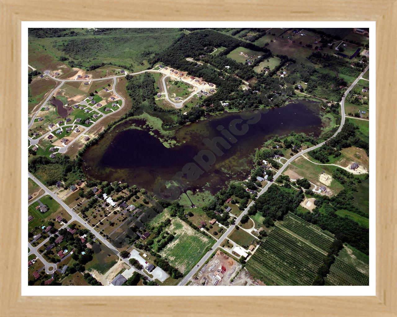 Aerial image of [1970] Seymour Lake in Oakland, MI with Natural Wood frame