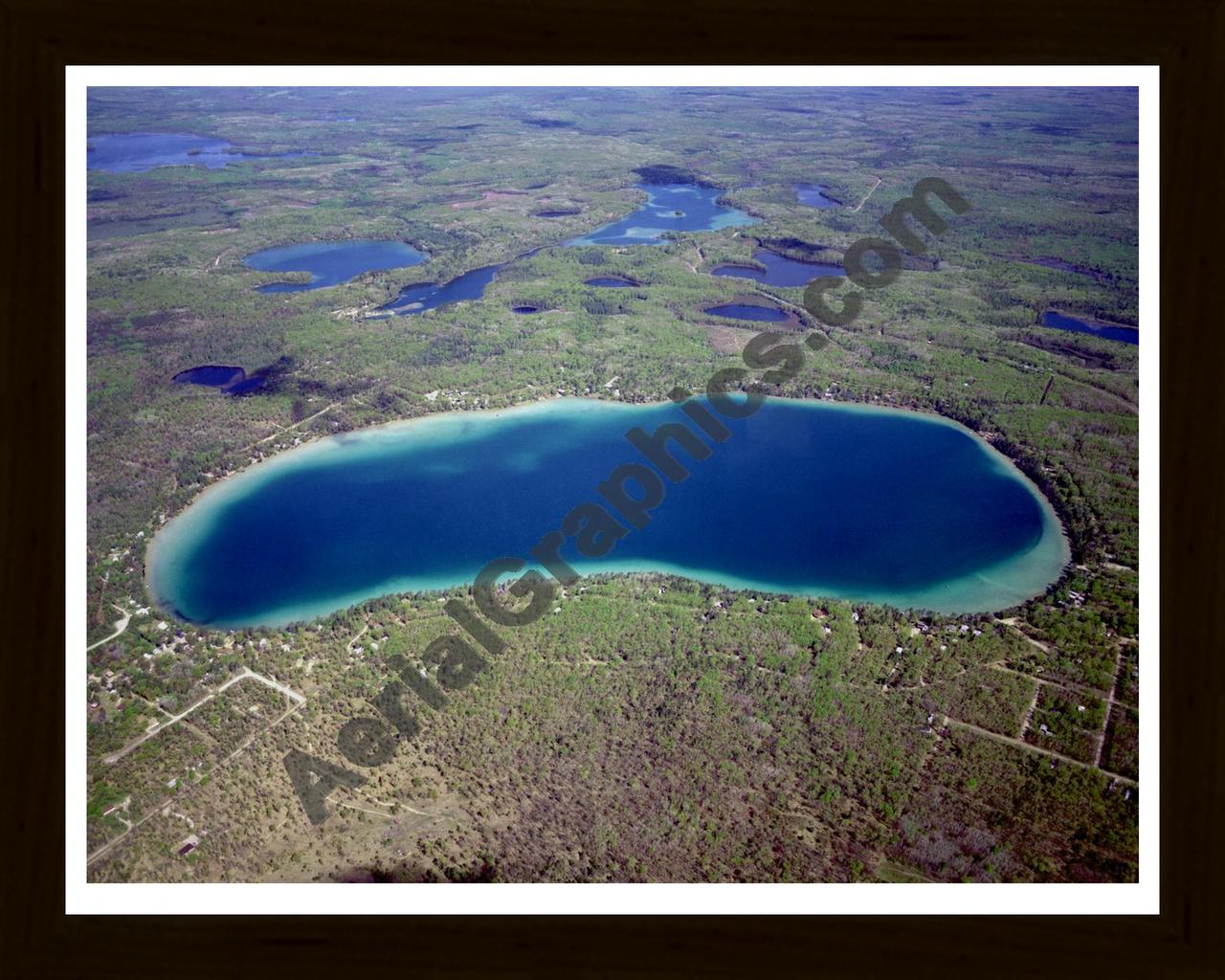 Aerial image of [19] Avalon Lake in Montmorency, MI with Black Wood frame