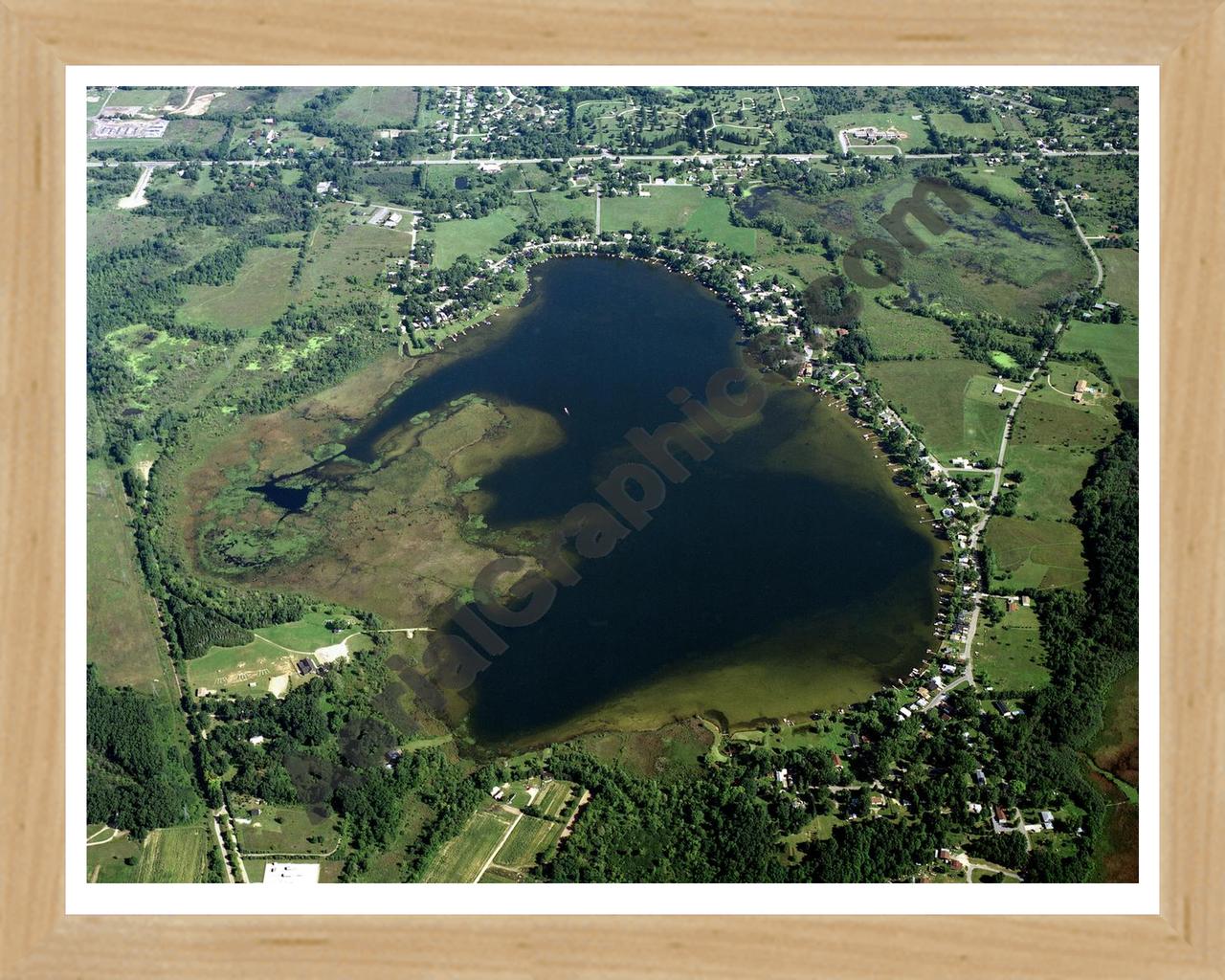 Aerial image of [1] Ackerson Lake in Jackson, MI with Natural Wood frame