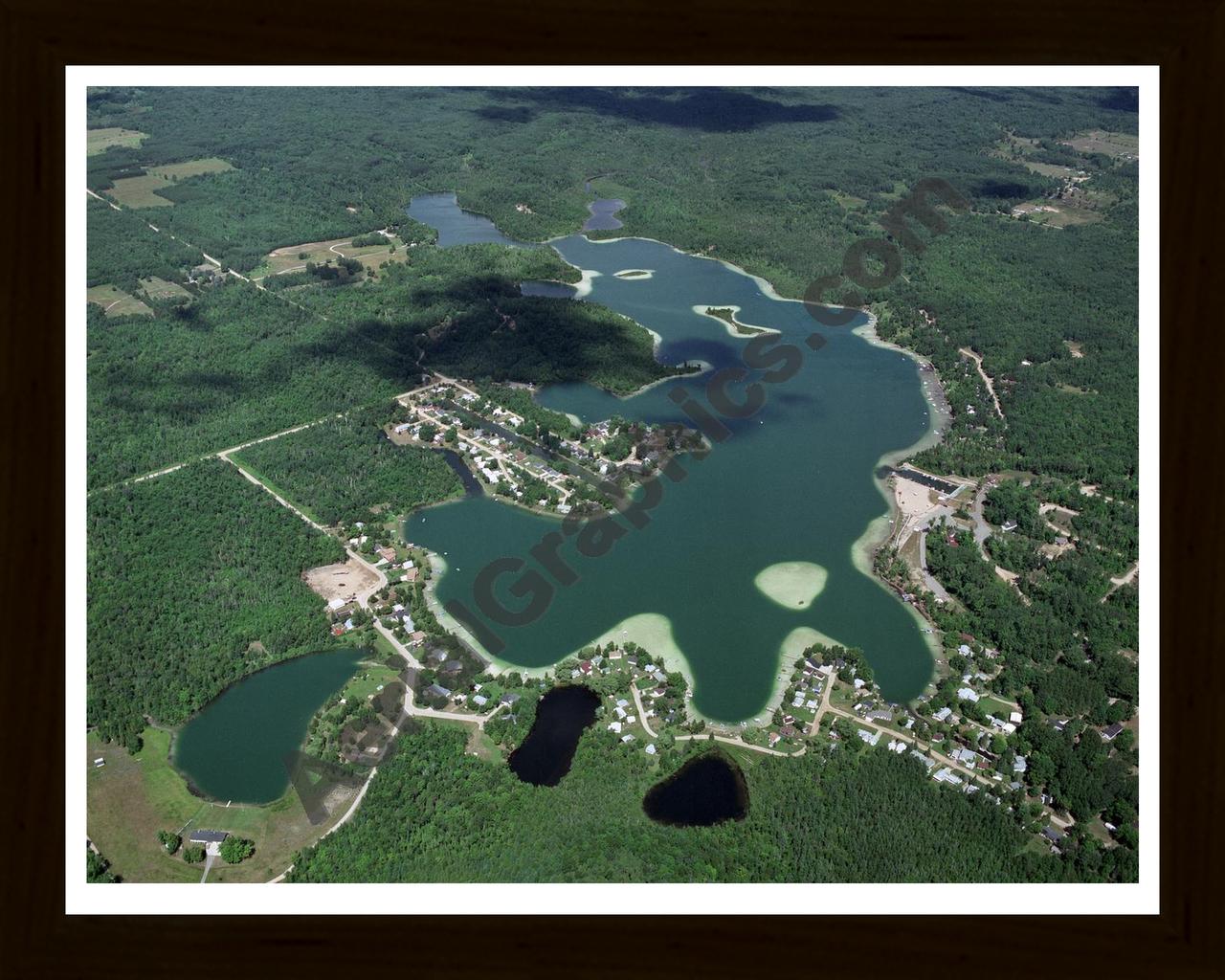 Aerial image of [2009] Littlefield, Sucker & Outlet Lakes in Isabella, MI with Black Wood frame