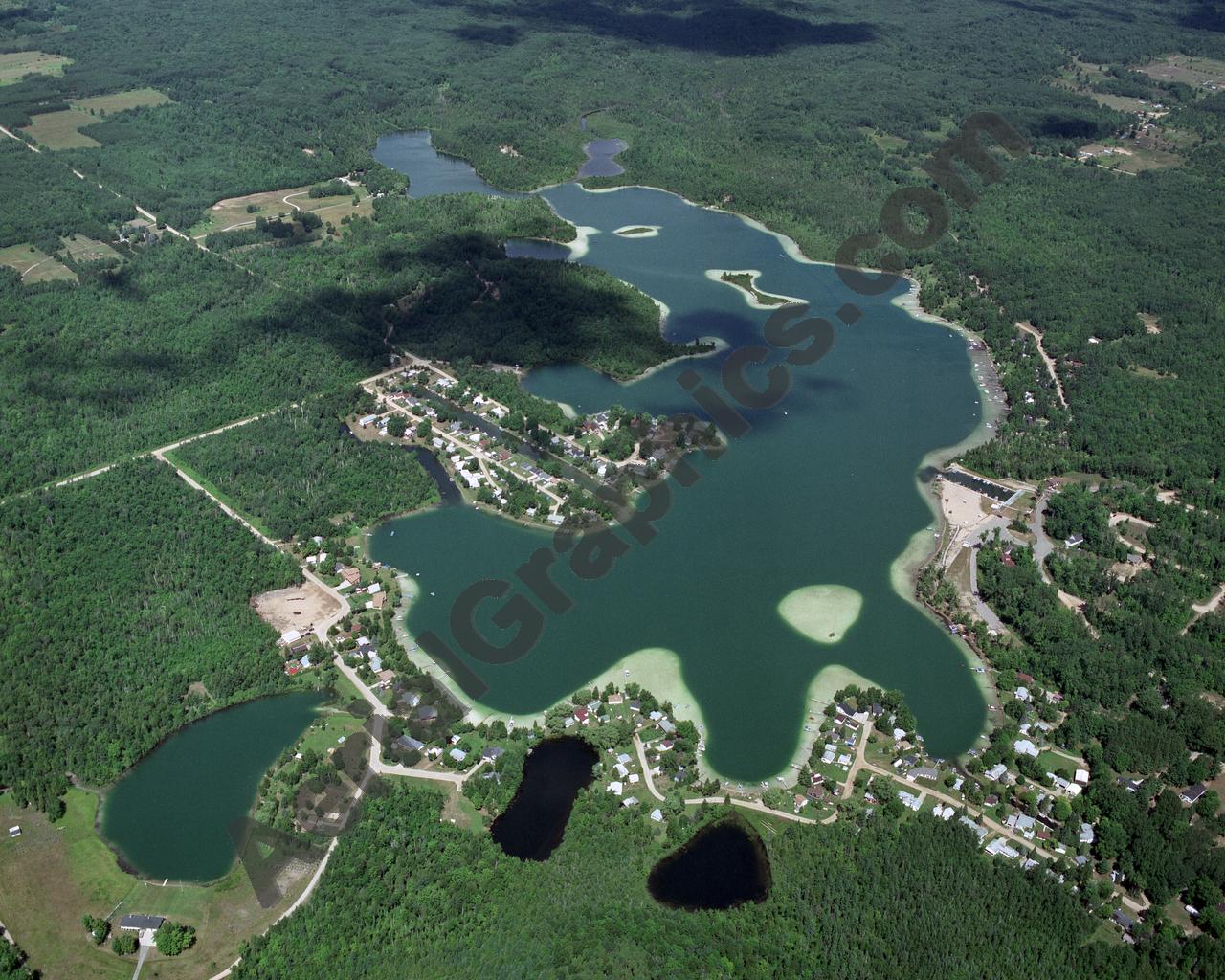 Aerial image of [2009] Littlefield, Sucker & Outlet Lakes in Isabella, MI with Canvas Wrap frame