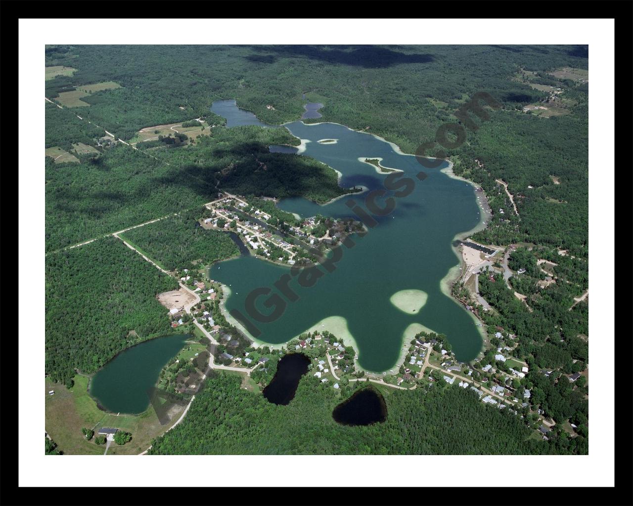 Aerial image of [2009] Littlefield, Sucker & Outlet Lakes in Isabella, MI with Black Metal frame