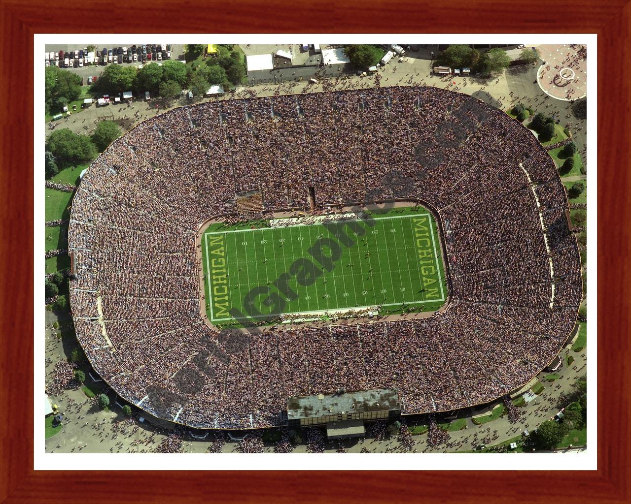 Aerial image of [2011] Michigan Stadium (The Big House) with Cherry Wood frame