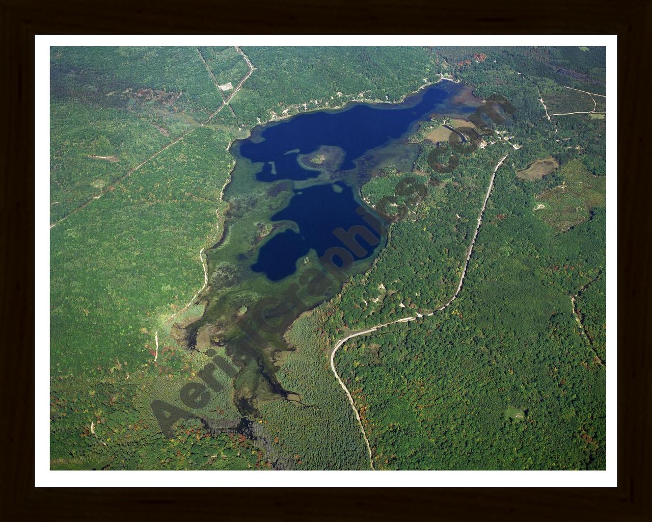 Aerial image of [20] Avery Lake in Montmorency, MI with Black Wood frame