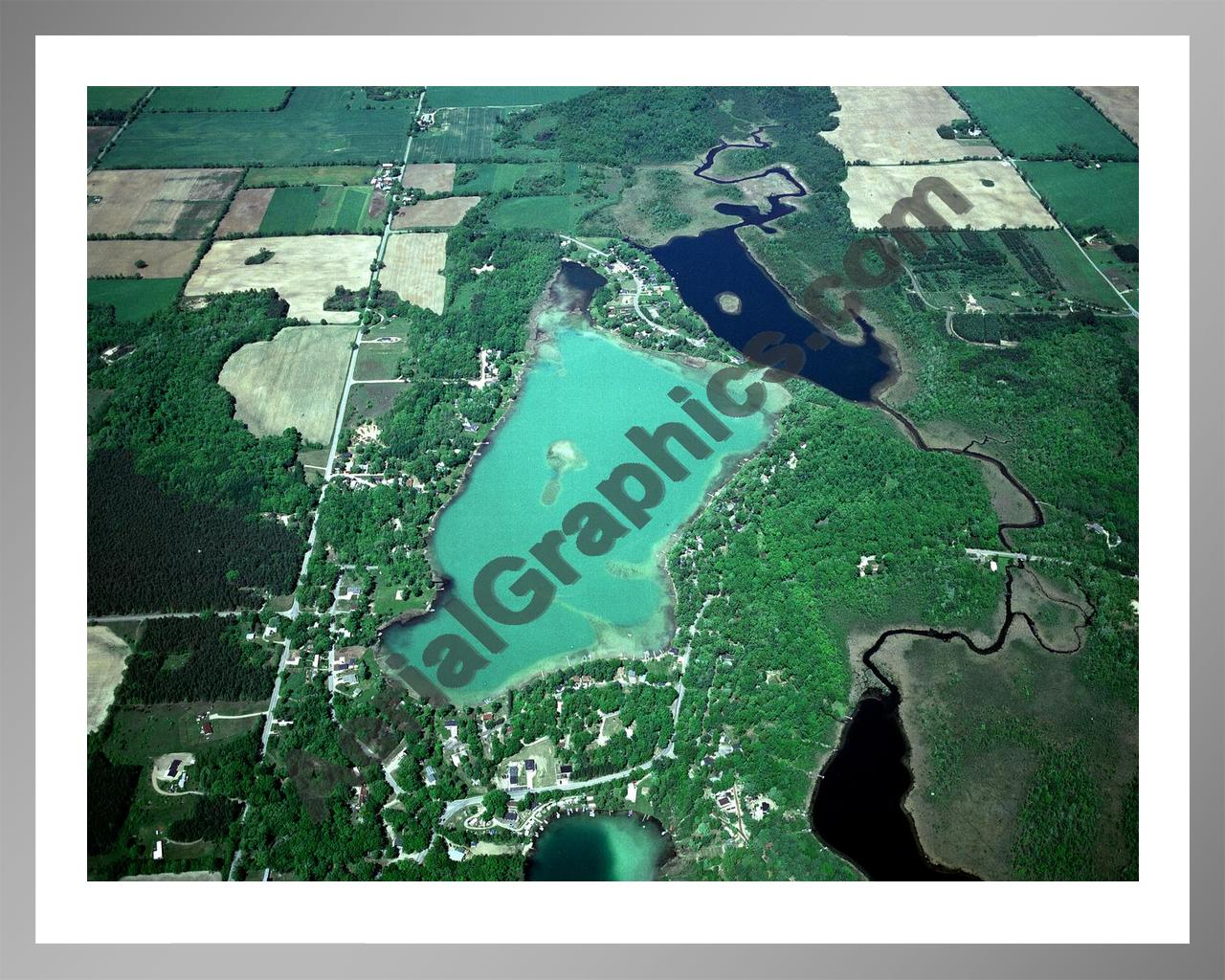 Aerial image of [2137] Maston Lake & Muskellunge Lake in Kent, MI with Silver Metal frame