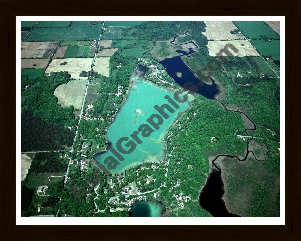 Aerial image of [2137] Maston Lake & Muskellunge Lake in Kent, MI with Black Wood frame