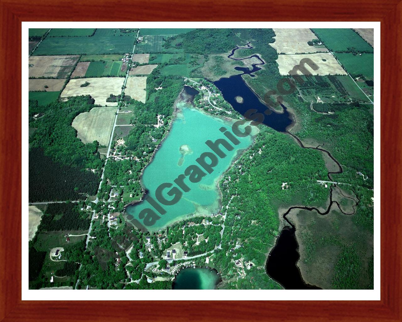 Aerial image of [2137] Maston Lake & Muskellunge Lake in Kent, MI with Cherry Wood frame