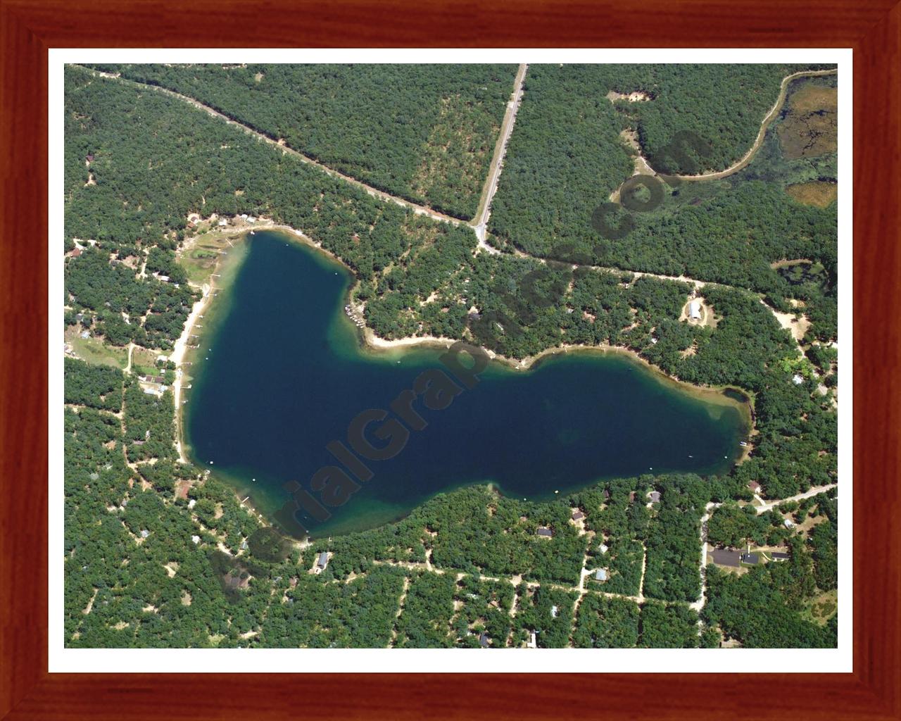 Aerial image of [2154] Cecilia Lake in Lake, MI with Cherry Wood frame