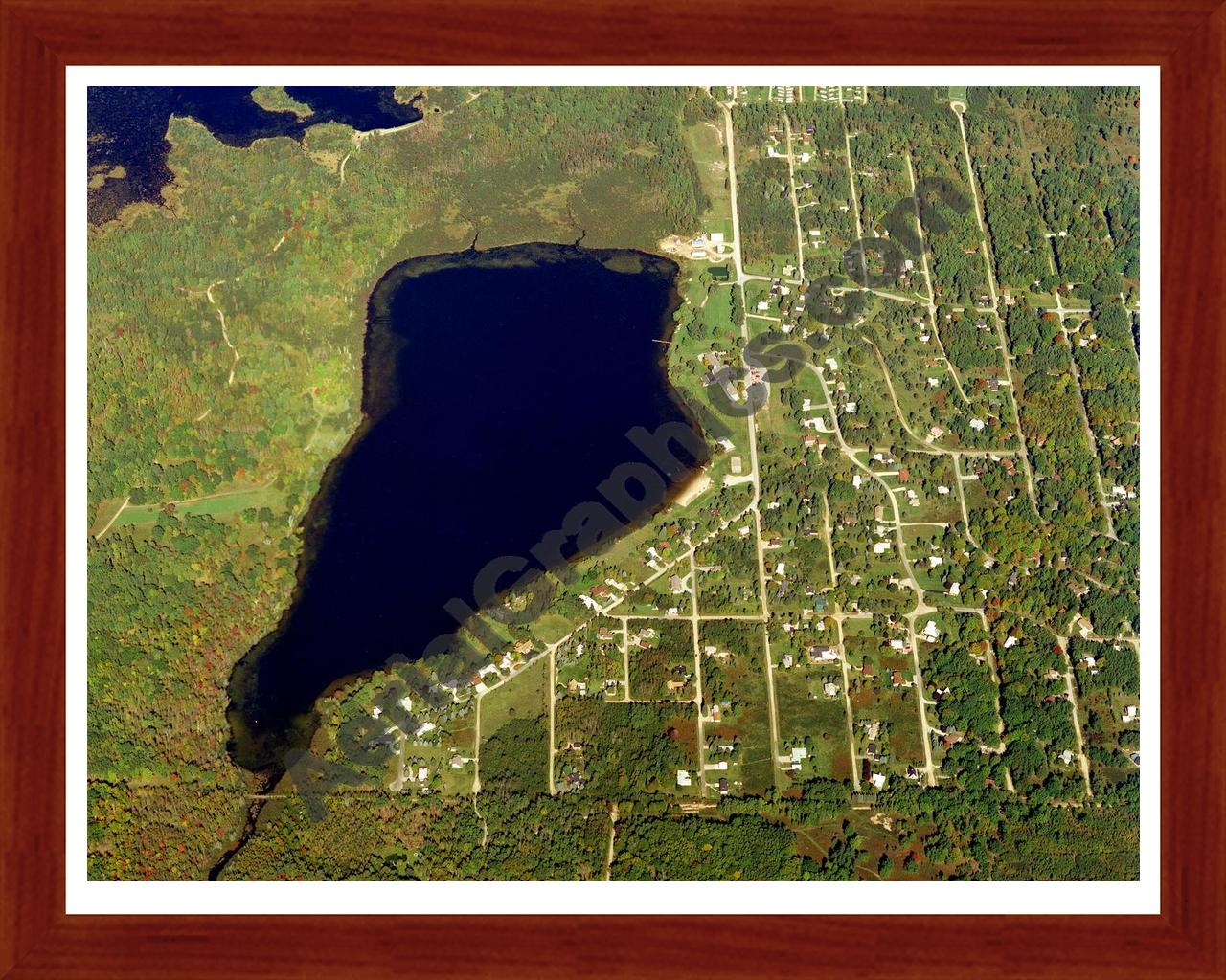 Aerial image of [21] Badger Lake in Alcona, MI with Cherry Wood frame