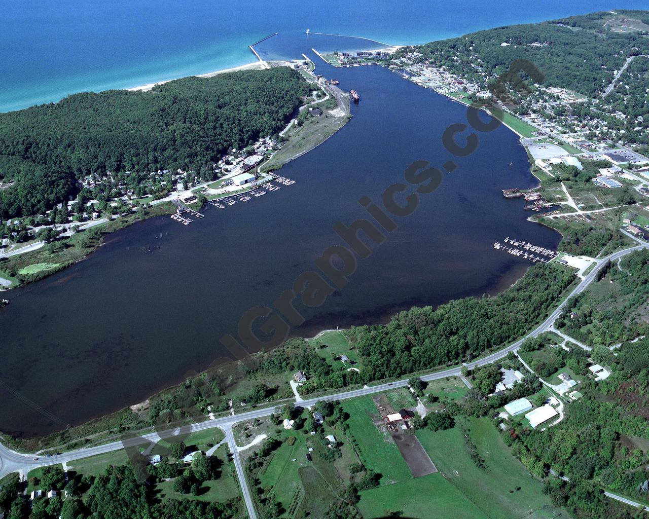 Aerial image of [2273] Betsie Lake & Frankfort City in Benzie, MI with Canvas Wrap frame