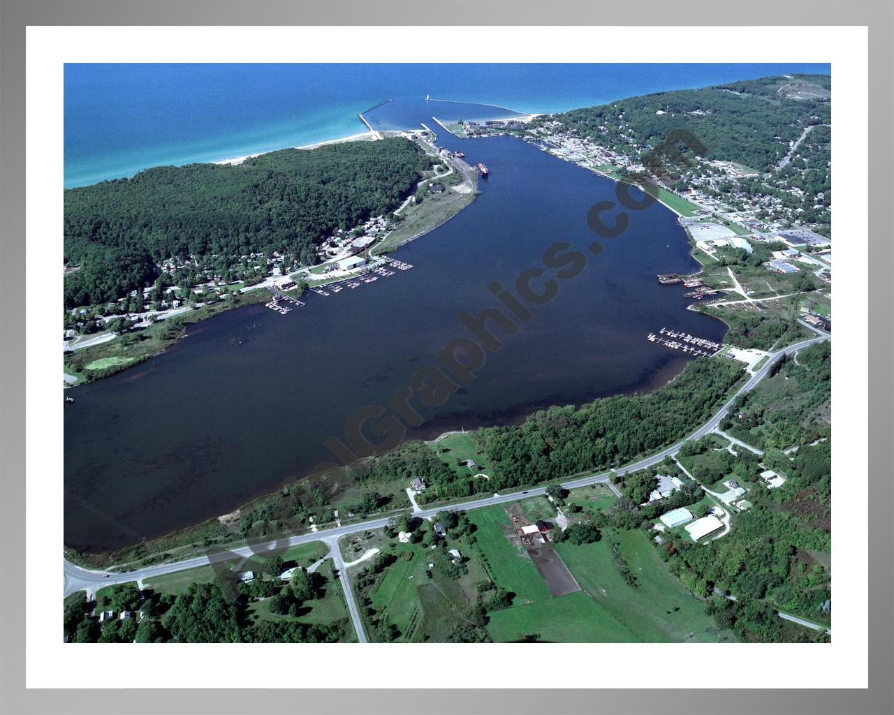 Aerial image of [2273] Betsie Lake & Frankfort City in Benzie, MI with Silver Metal frame