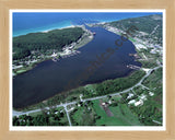 Aerial image of [2273] Betsie Lake & Frankfort City in Benzie, MI with Natural Wood frame