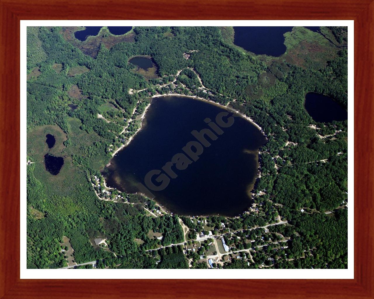 Aerial image of [2277] Pretty Lake in Mecosta, MI with Cherry Wood frame