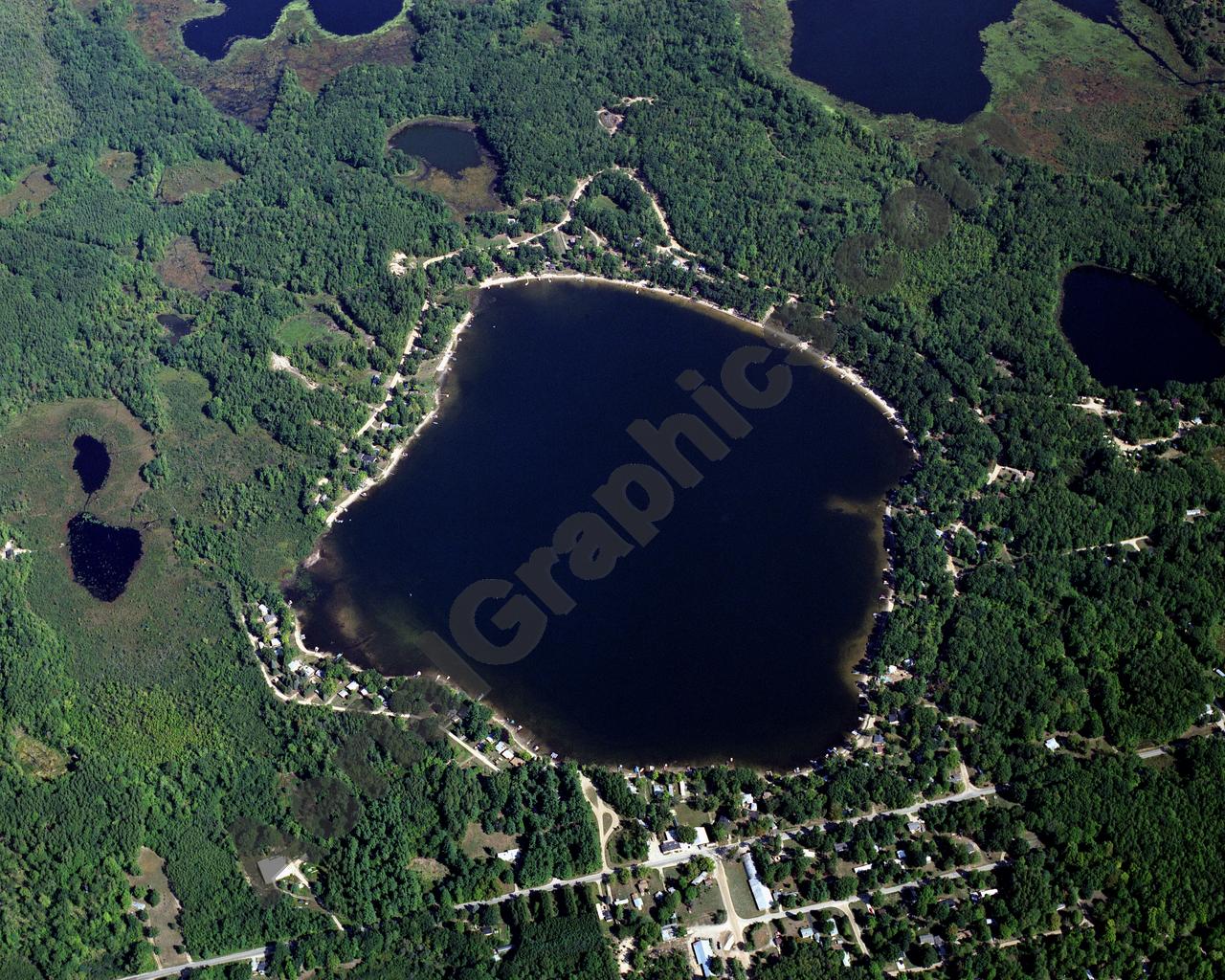 Aerial image of [2277] Pretty Lake in Mecosta, MI with Canvas Wrap frame