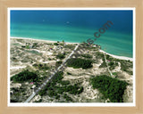 Aerial image of [2278] Point Betsie Lighthouse with Natural Wood frame