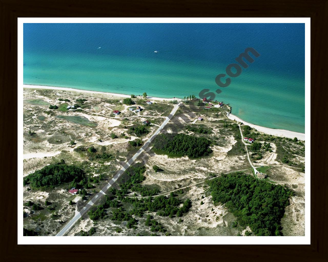 Aerial image of [2278] Point Betsie Lighthouse with Black Wood frame