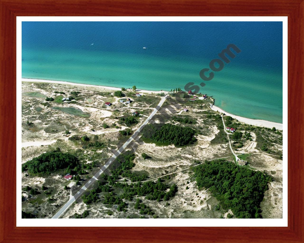 Aerial image of [2278] Point Betsie Lighthouse with Cherry Wood frame