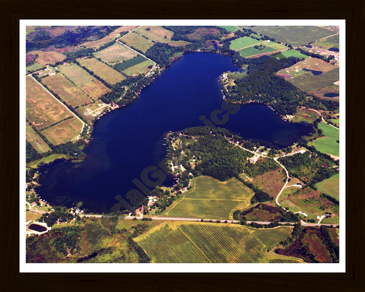 Aerial image of [2282] Cedar Lake in Van Buren, MI with Black Wood frame