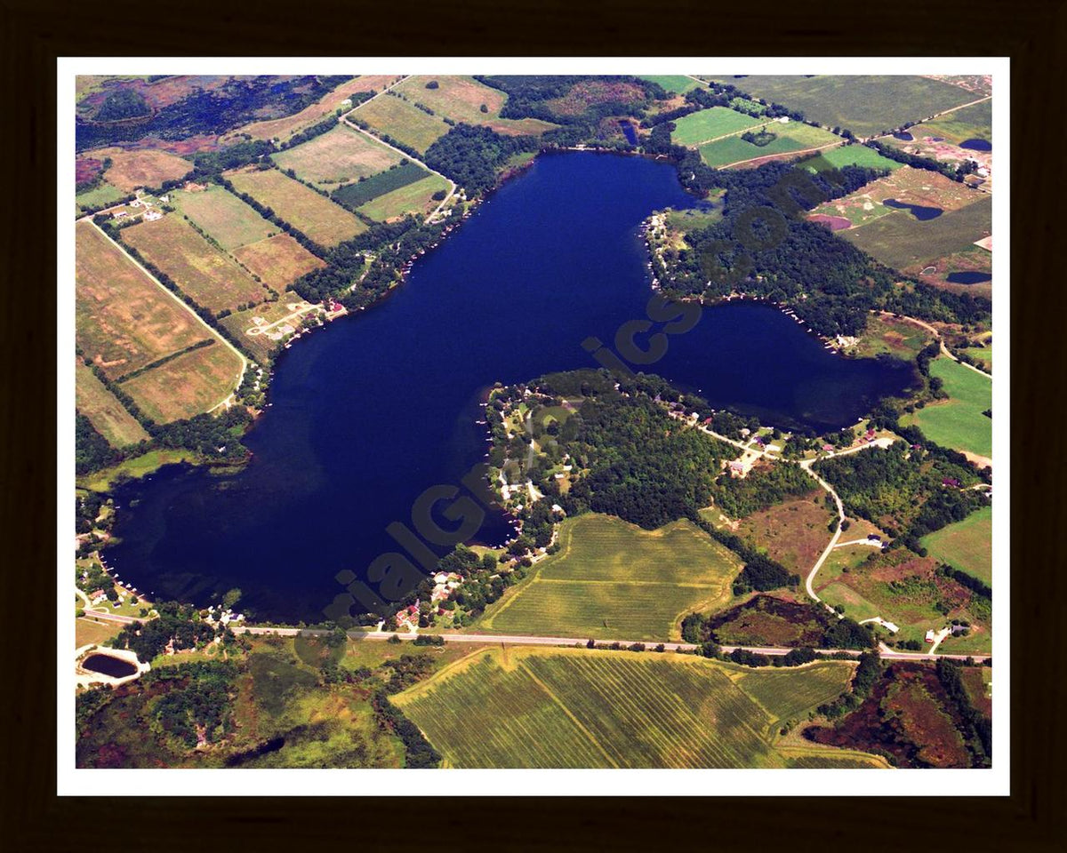 Aerial image of [2282] Cedar Lake in Van Buren, MI with Black Wood frame