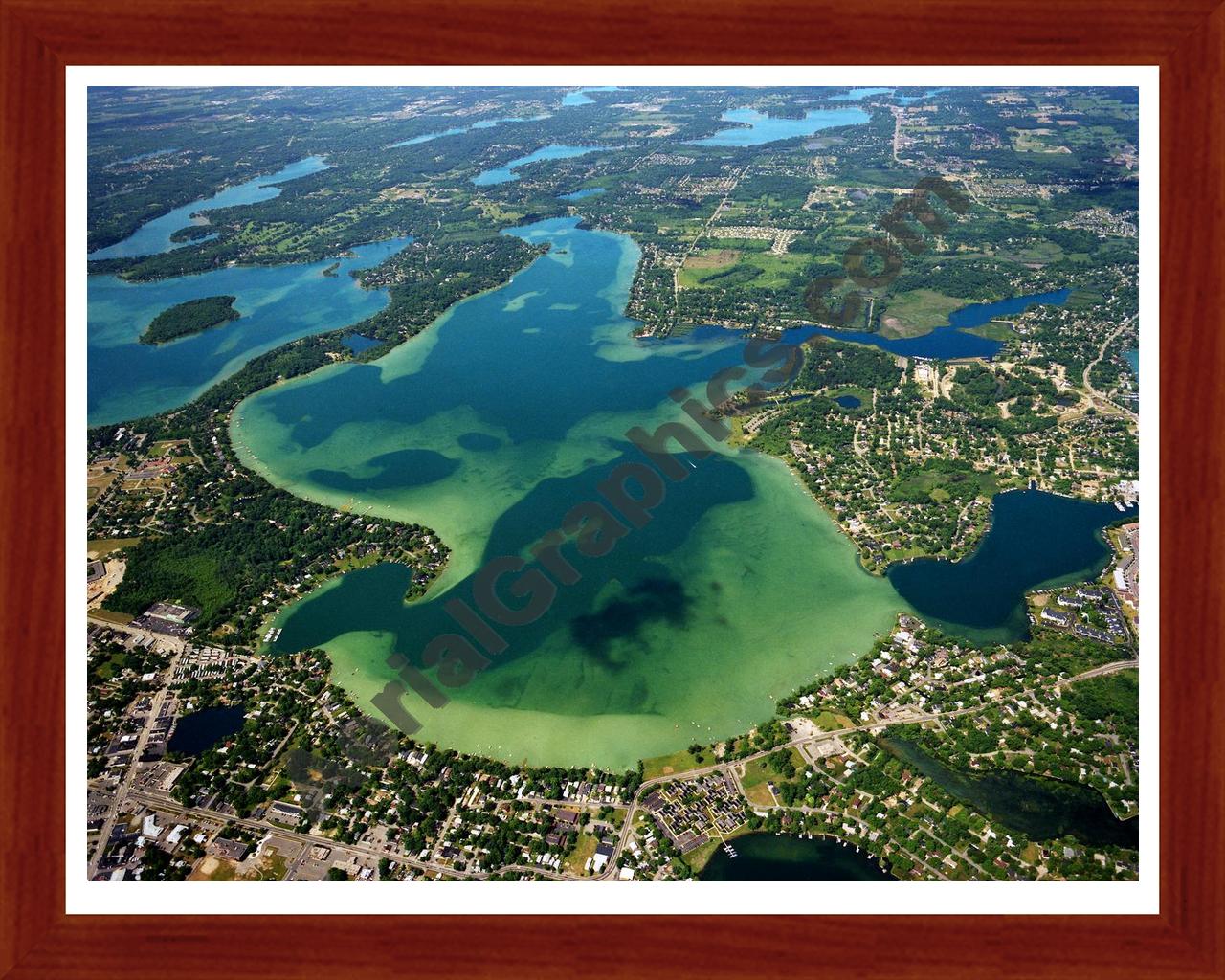 Aerial image of [2415] Cass Lake in Oakland, MI with Cherry Wood frame